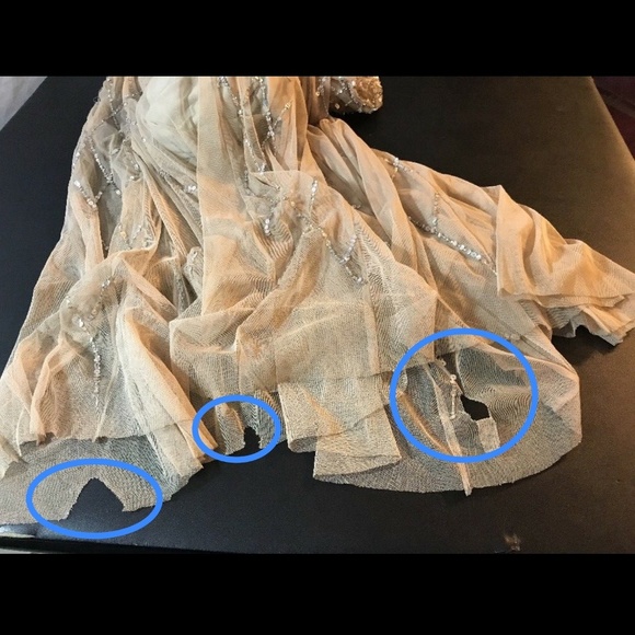 $328 Adrianna Papell Cap Sleeve Beaded Mesh‎ Gown Champagne [Petite 2P ] - Picture 13 of 16